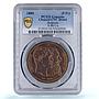 Belgium 5 francs Leopold I II 50 Years History KM-8a UNC PCGS copper coin 1880