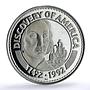 Mongolia 50 togrog Discovery America Columbus Ship proof silver coin 1992