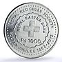 Nepal 1000 rupees Red Cross Society Jubilee History silver coin 2013