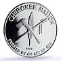 USA Cherokee Nation 50 Eagles Indian Tomahawk Peace Pipe proof silver medal 1980