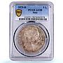Italy 5 lire Umberto I Coinage KM-20 AU 58 PCGS silver coin 1879