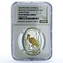 Kazakhstan 100 tenge White Stork KM-378 Bird Fauna PF 69 NGC silver coin 2012