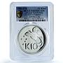 Papua New Guinea 10 kina Elizabeth II KM-8a Bird PR 69 PCGS silver coin 1983