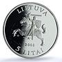 Lithuania 5 litai Barn Owl KM-132 Wildlife Fauna Bird proof silver coin 2002