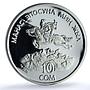 Kyrgyzstan 10 som Manas KM-1 Literature Tales Horseman proof silver coin 1995