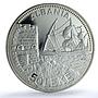 Albania 50 leke Durazzo KM-57 Castle Ship Clipper 5 oz proof silver coin 1987