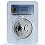 Mongolia 100 togrog Nemegtosaurus KM-53 Dinosaurs MS 66 PCGS silver coin 1989
