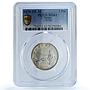 Spain 2 pesetas Provisional 1874 KM-654 Cal-10 MS 61 PCGS silver coin 1870 DE M