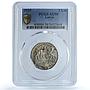 Latvia 2 lati Republic KM-8 Schon-8 Arms AU 58 PCGS silver coin 1925